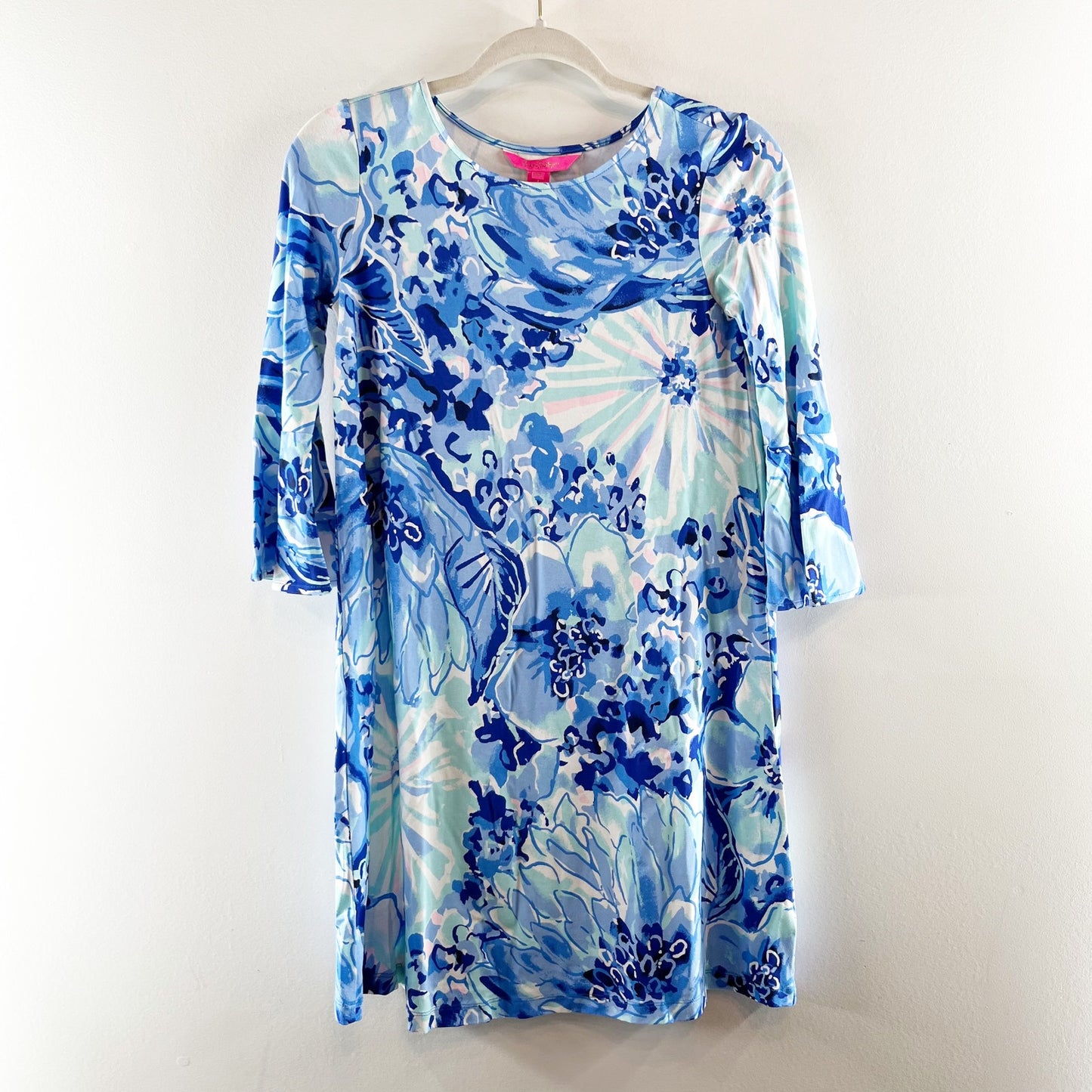 Lilly Pulitzer Ophelia 3/4 Sleeve Floral Mini Shift Dress Blue XS