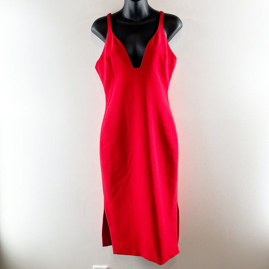 Cinq à Sept Sleeveless Plunging V-Neck Side Slit Slip Midi Dress Red US 8