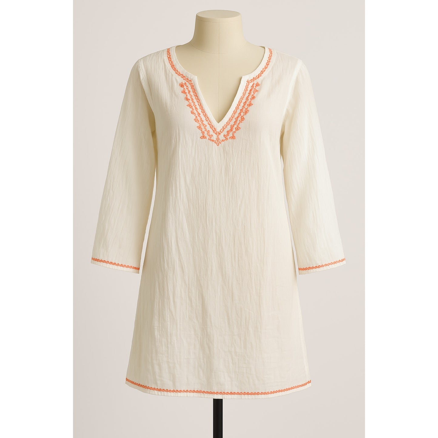 Old Navy Embroidered Gauze 3/4 Sleeve Swimsuit Coverup White Pink Large