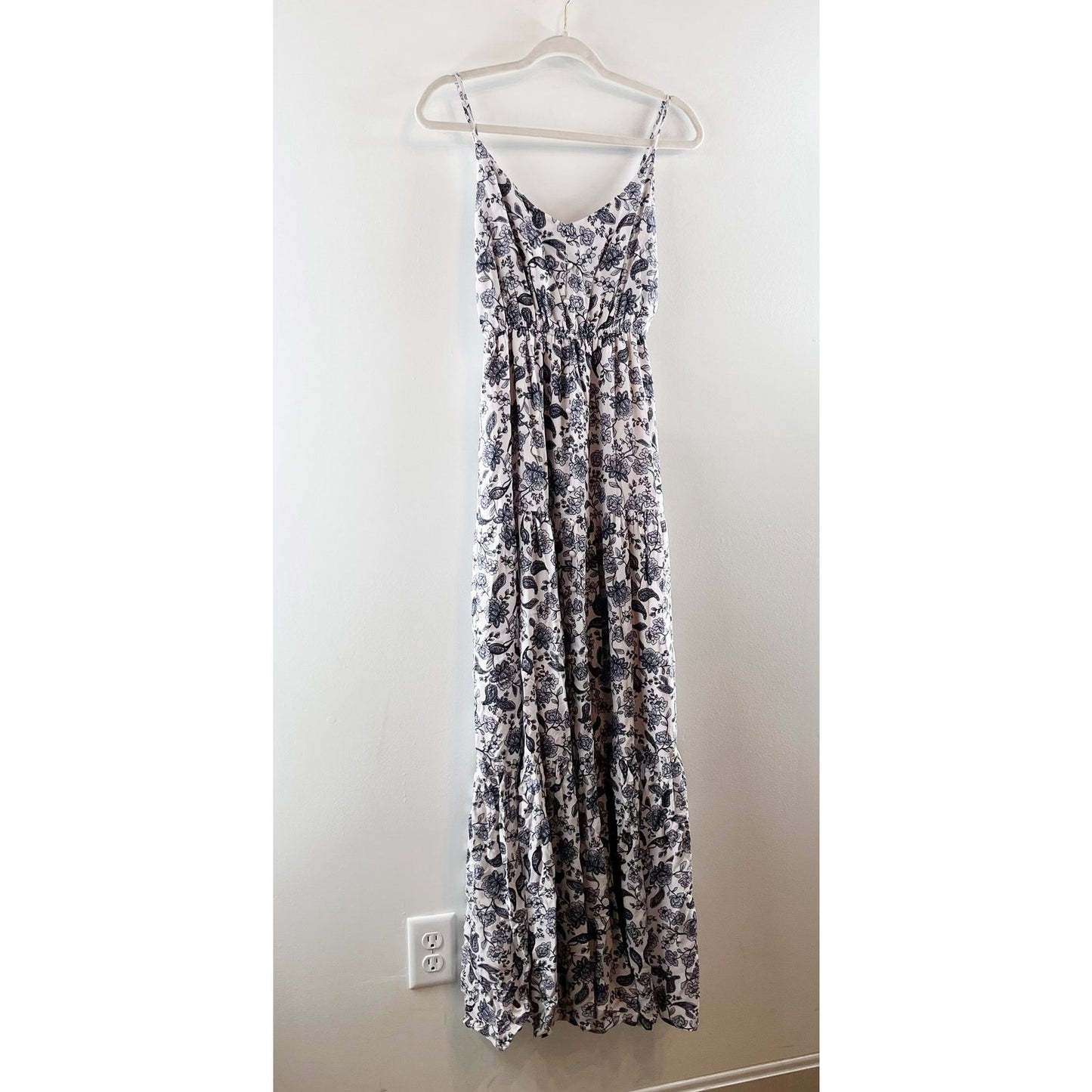 BB Dakota Penelope Floral Maxi Slip Sundress Dress White Blue XS