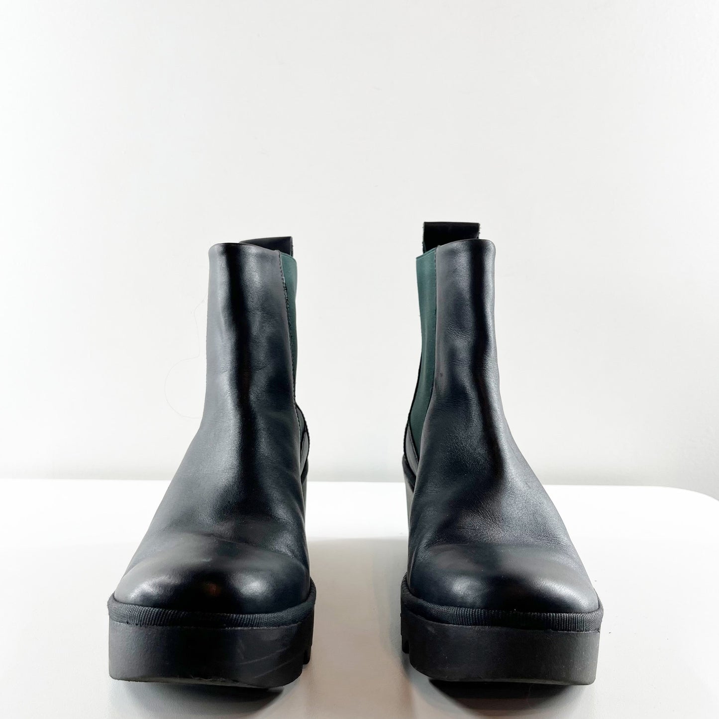 Fly London Leather Arkansas Wedge Pull On Boots Booties Black 10