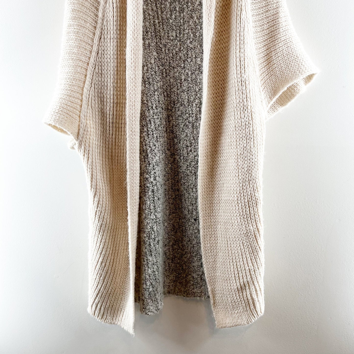 Elan Colorblock Short Sleeve Open Knit Sweater Cardigan Beige Gray One Size
