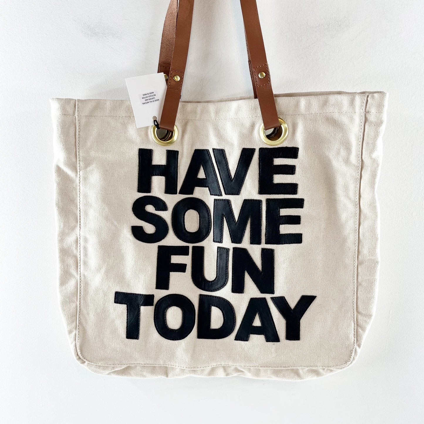 HSFT Have Some Fun Today Luxe Canvas Tote Bag Cream Black Brown