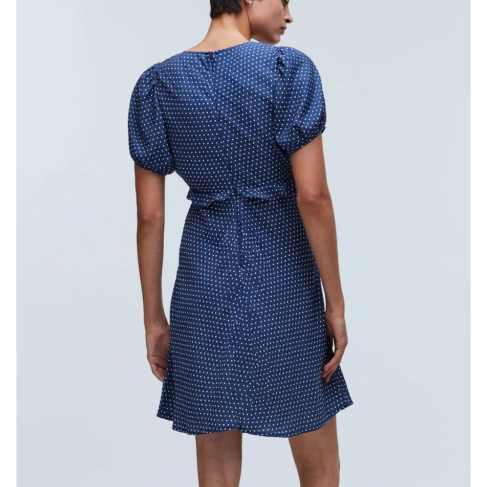 Madwell Puff-Sleeve Ruffle Mini Dress in Polka Dot Curfew Blue 14