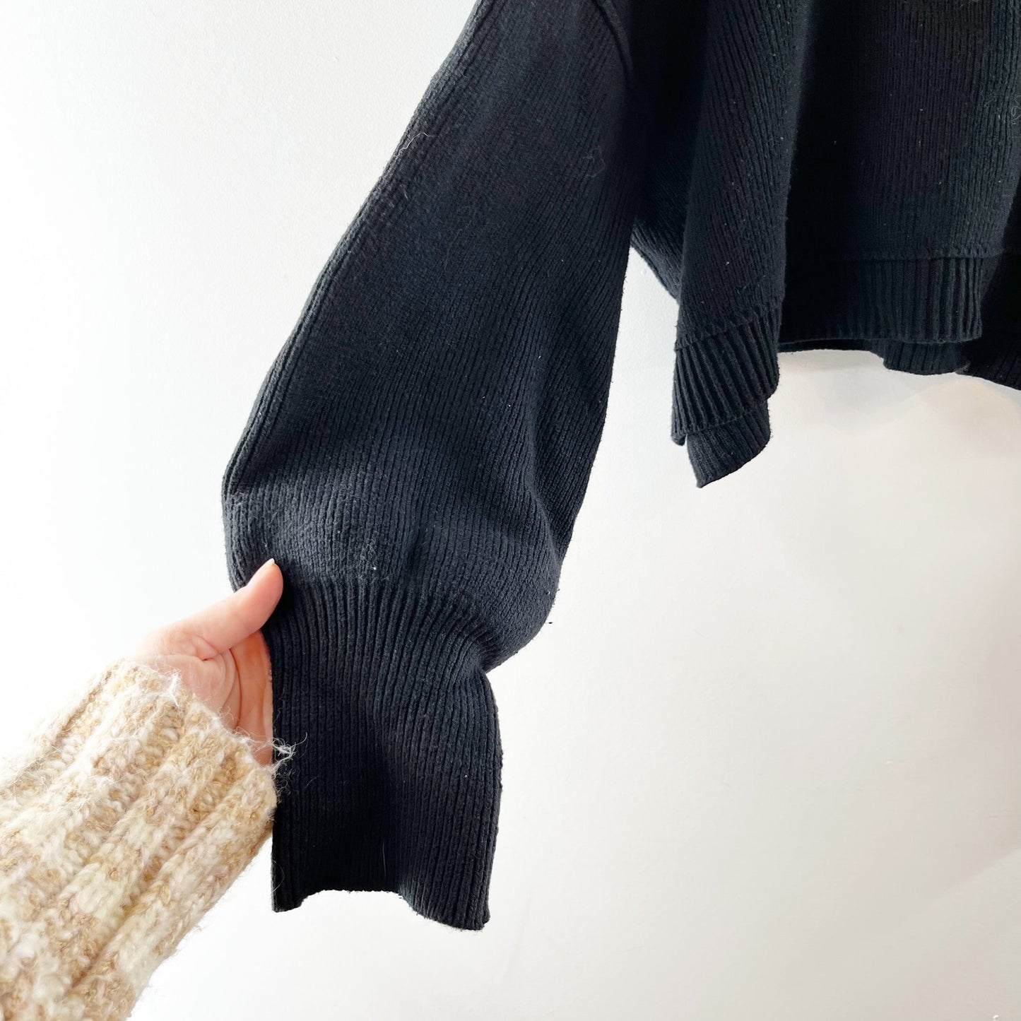 Free People Easy Street Cropped Long Sleeve Sweater Black Large