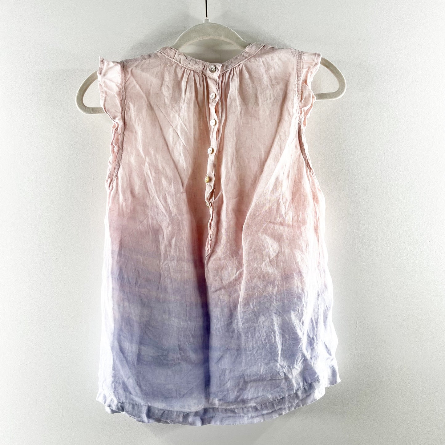 Bella Dahl Sleeveless Ruffle Ombre Linen Tank Top Pink Purple Small
