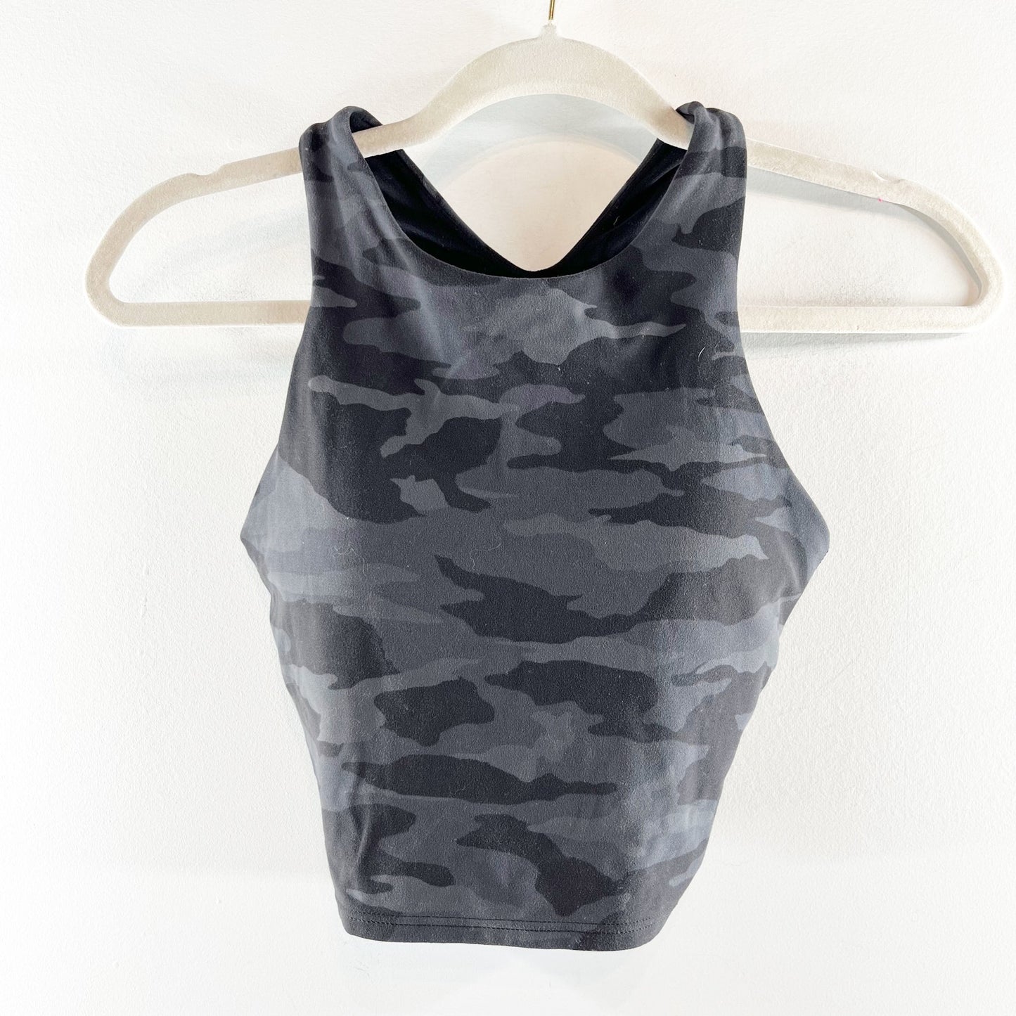 Athleta Conscious Crop Tank Sports Racerback Bra Camo Black Gray XS