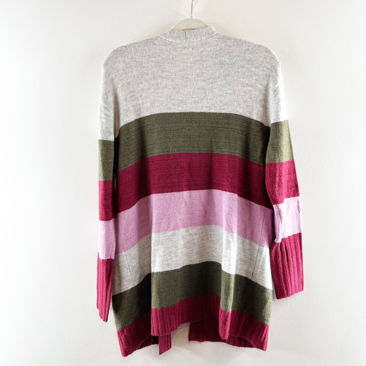 Caslon Long Sleeve Striped Colorblock Duster Open Cardigan Sweater Gray Small