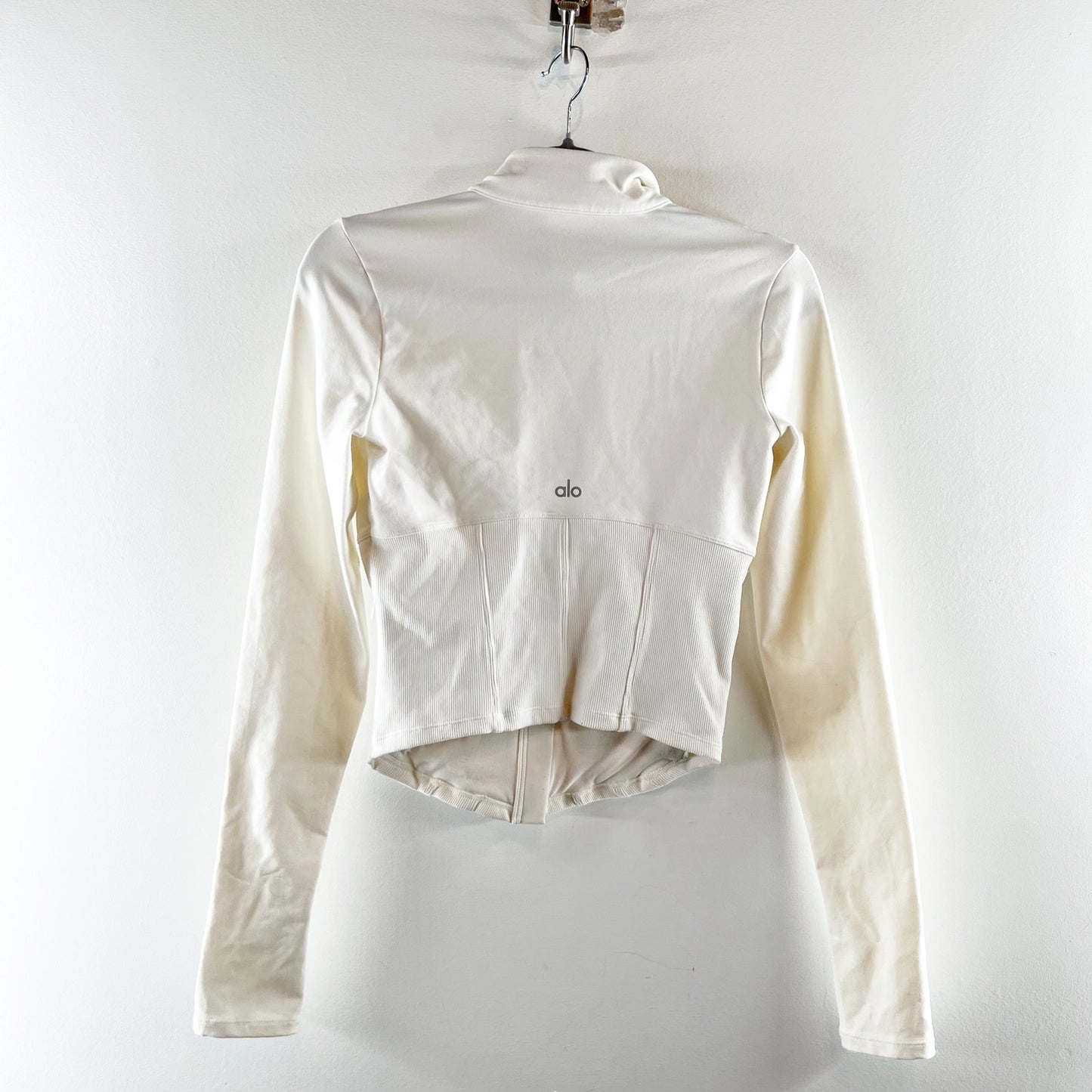 Alo Airbrush Corset Full Zip Up Long Sleeve Jacket Ivory Small