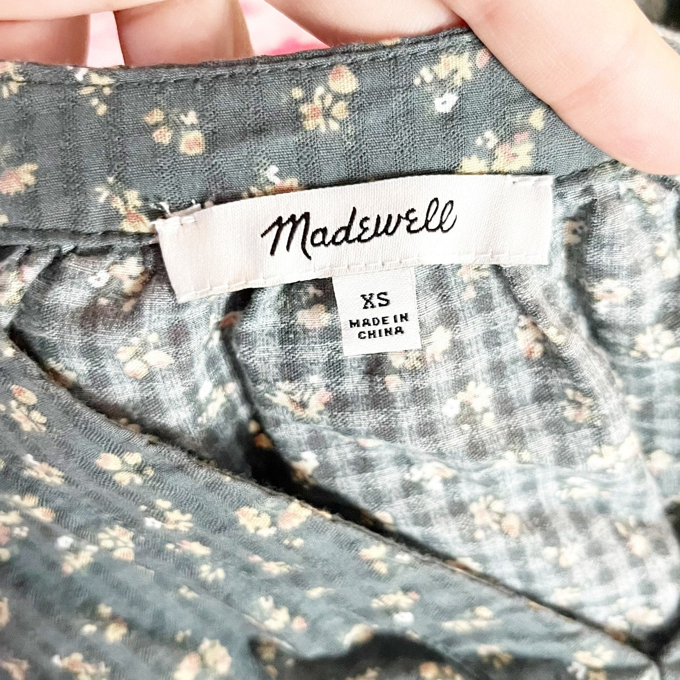 Madewell Poplin Puff-Sleeve Smocked Crop Top in Bitsy Bouquet Green XS