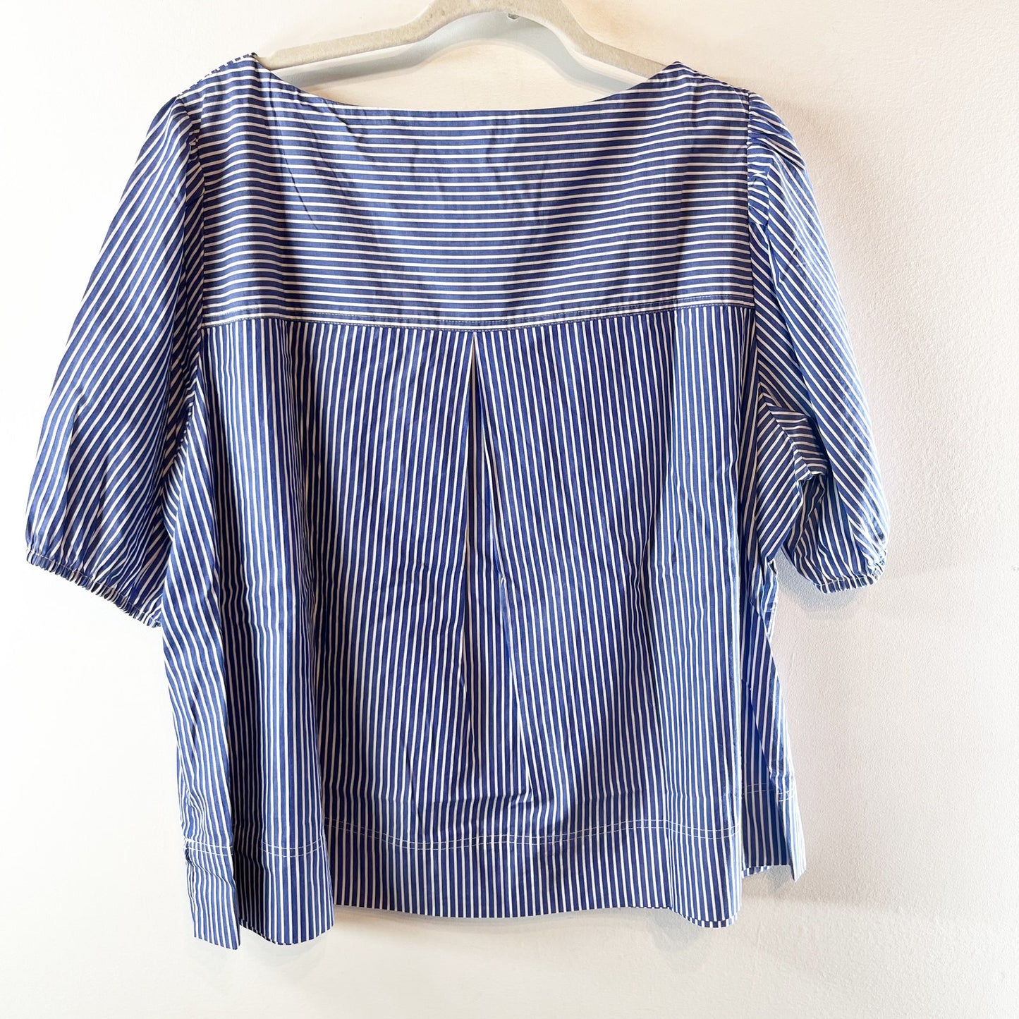 J. Crew Striped Puff Sleeve Boat Neck Blouse Top Blue White Plus 2X