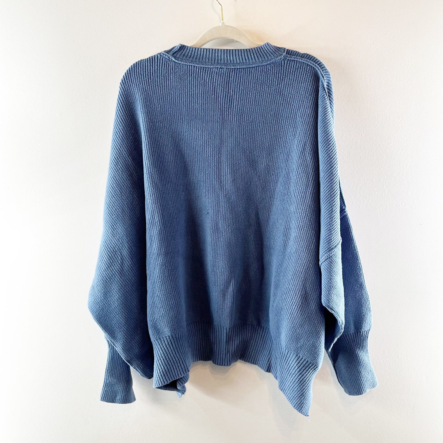 Free People Easy Street Ribbed Oversized Crewneck Sweater Blue Large