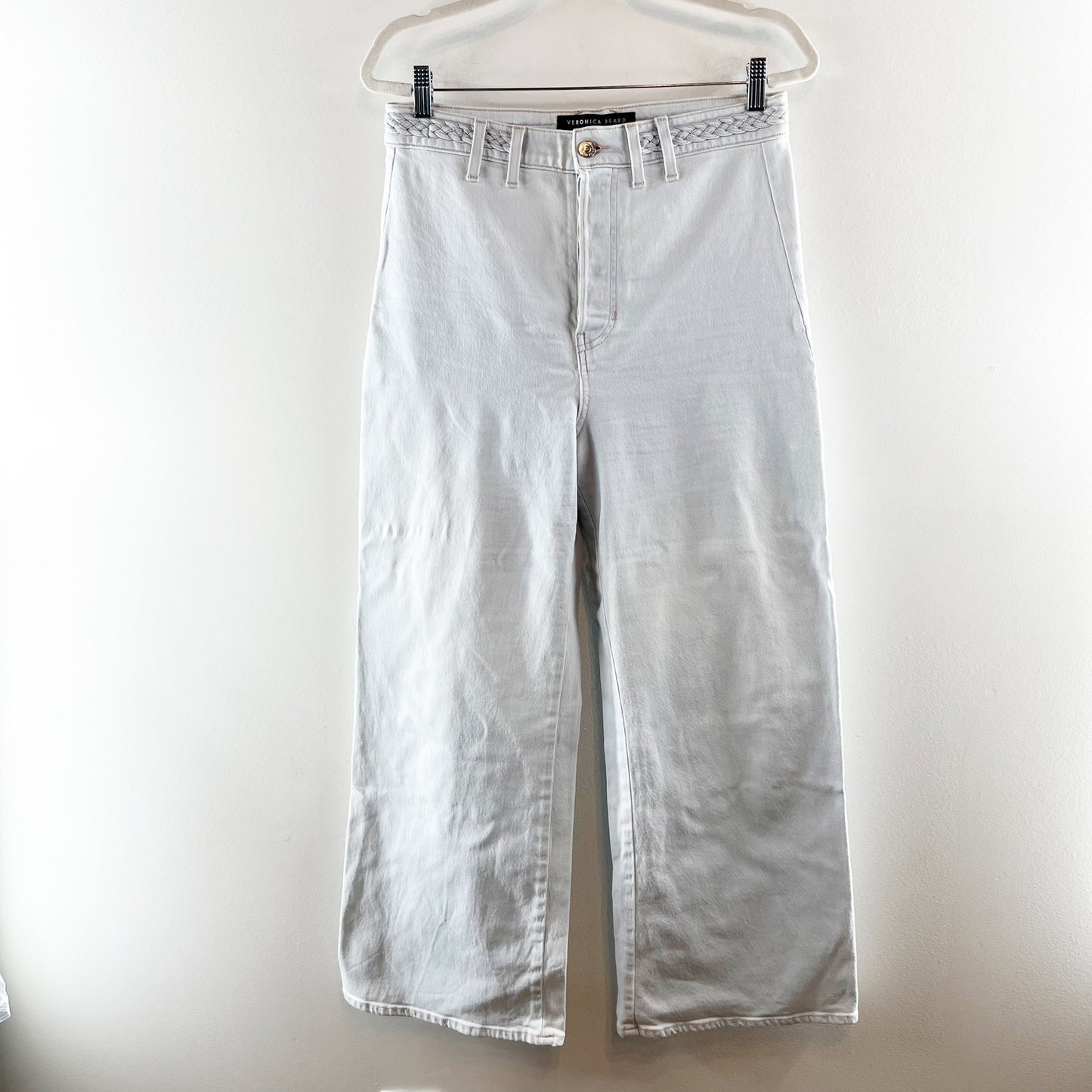 Veronica Beard Grant Braided Waist Extra High Rise Wide Leg Jeans Aspen Blue 10