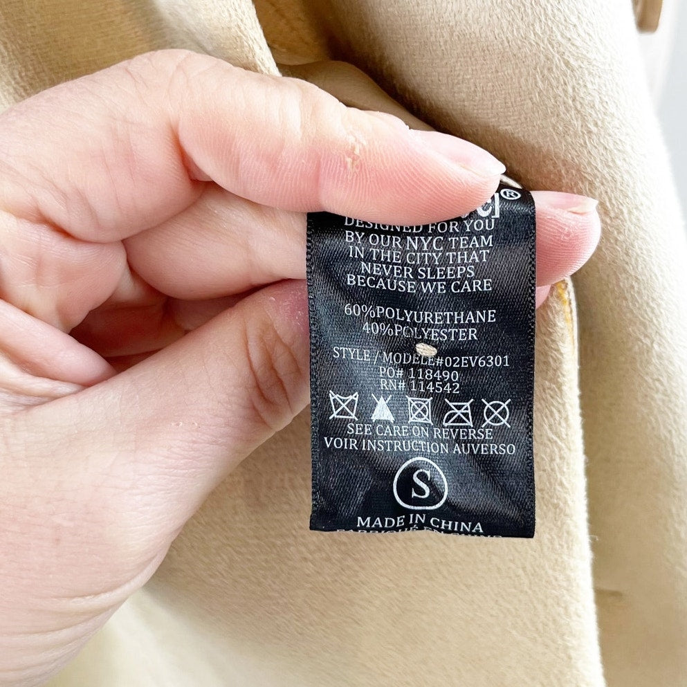 Blank NYC Faux Leather Long Sleeve Button-Front Shacket Tan Beige Small