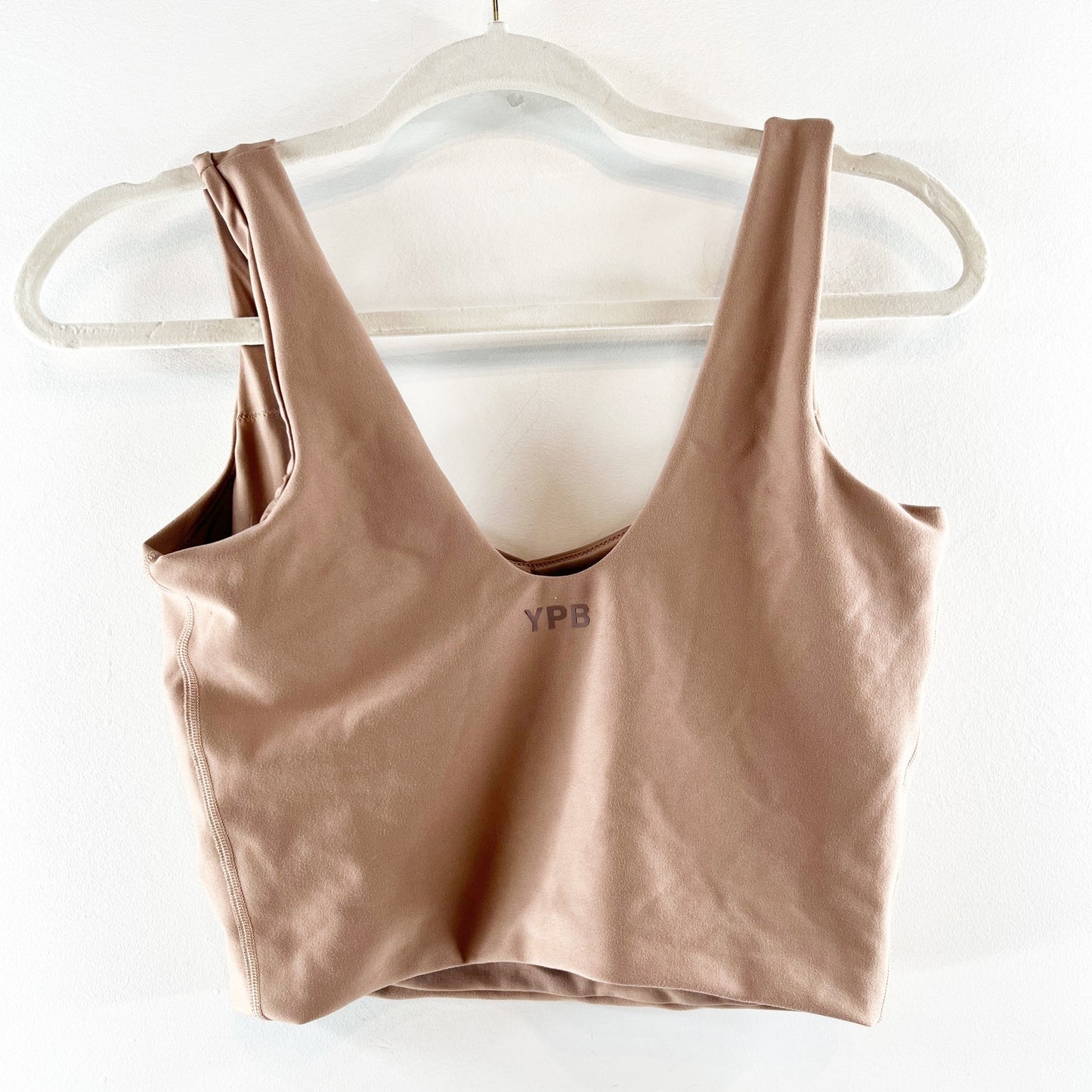 Abercrombie YPB Sleeveless V-Neck Cropped Active Tank Top Tan Medium