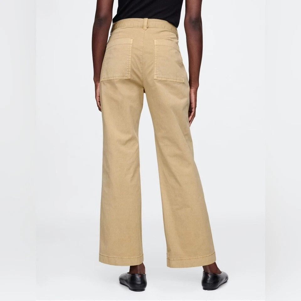 Gap Relaxed Fit High Rise Wide Leg Cropped Denim Chino Khaki Jeans Tan 4