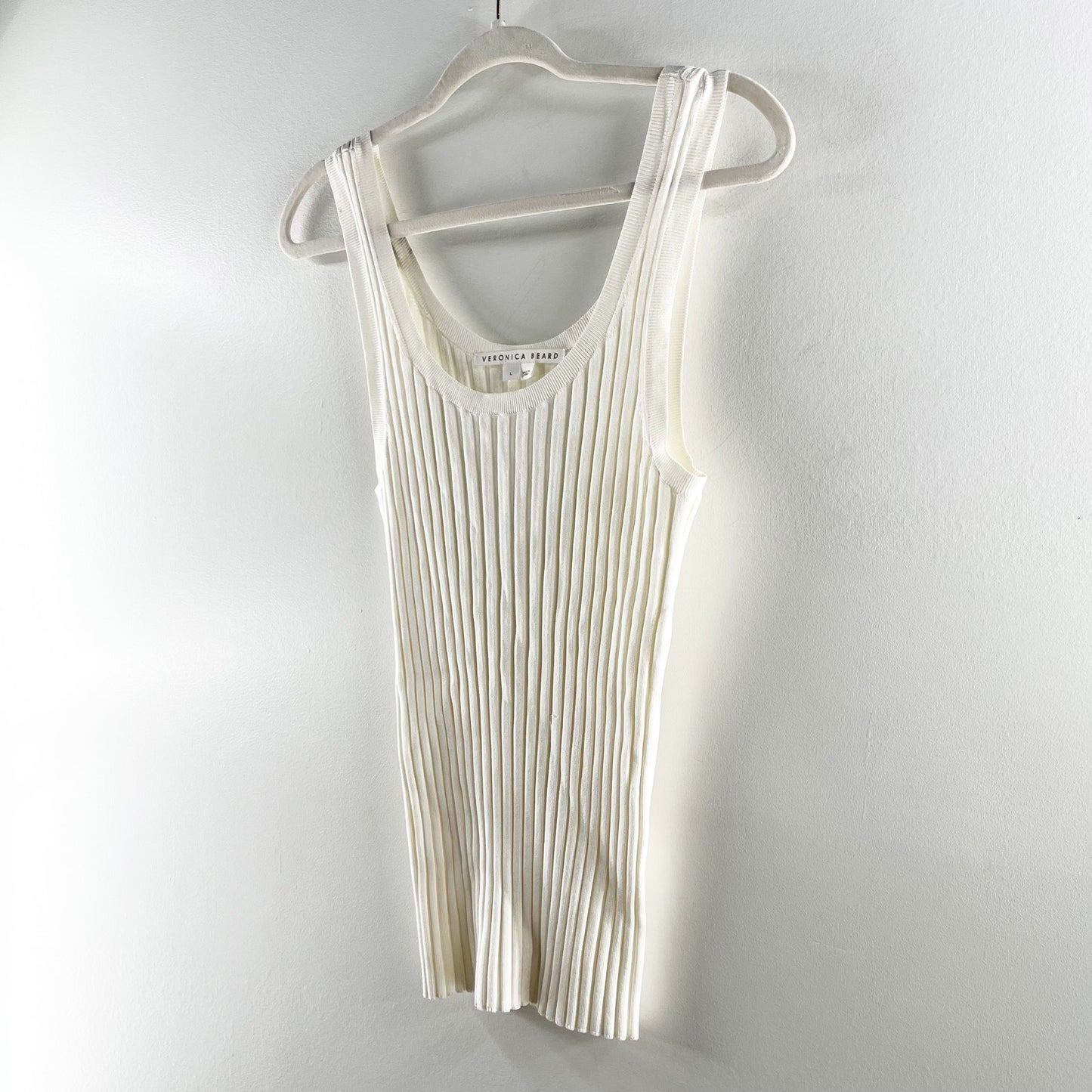 Veronica Beard Sandra Scoop Neck Ribbed Sleeveless Tank Top White Large