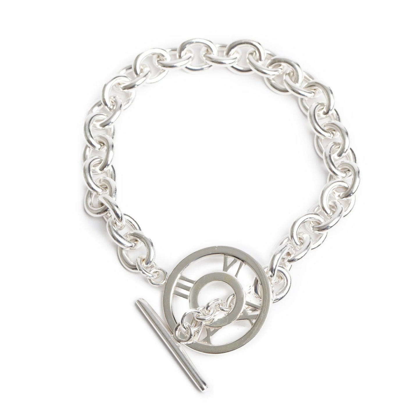 Tiffany & Co. 2003 Atlas 925 Silver Chain Toggle Charm Bracelet with Pouch