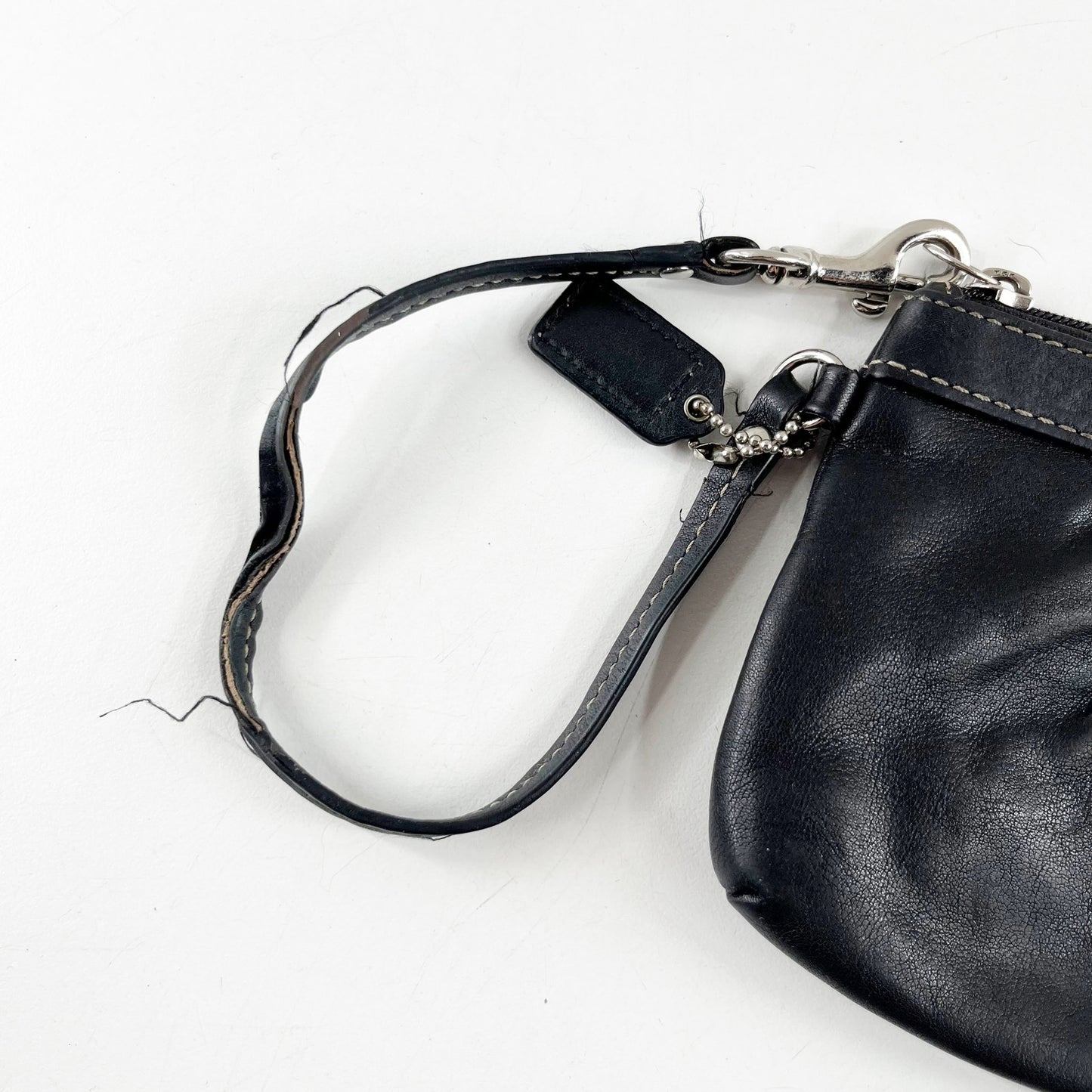 Coach Leather Pleated Zip Wristlet Wallet Pouch Black Small