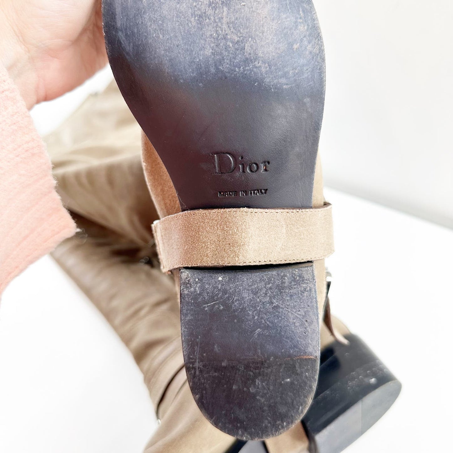 Christian Dior Over The Knee OTK Suede Harness Riding Boots Tan 38 / US 8