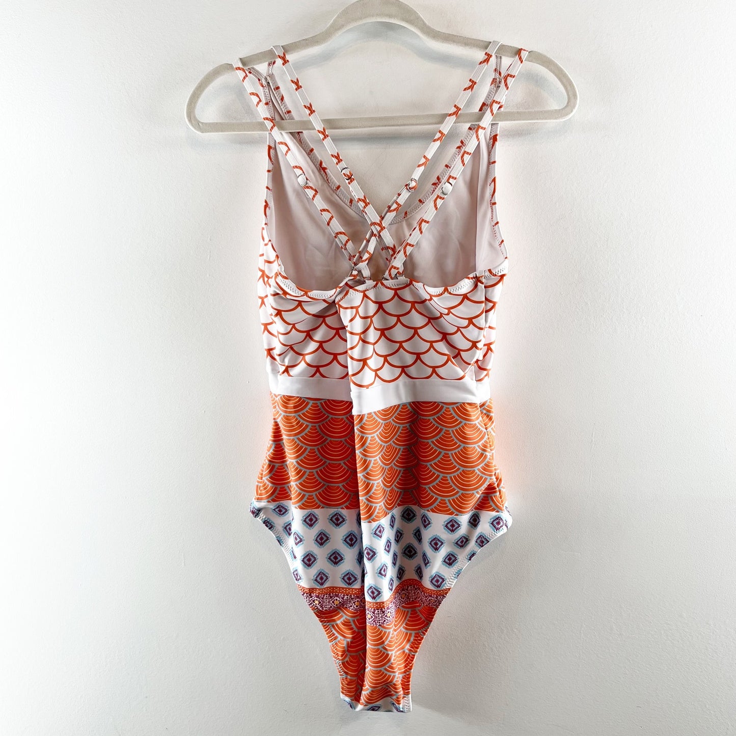 Cupshe Boho Print Strappy Back One Piece Full Coverage Bathing Suit Orange XL