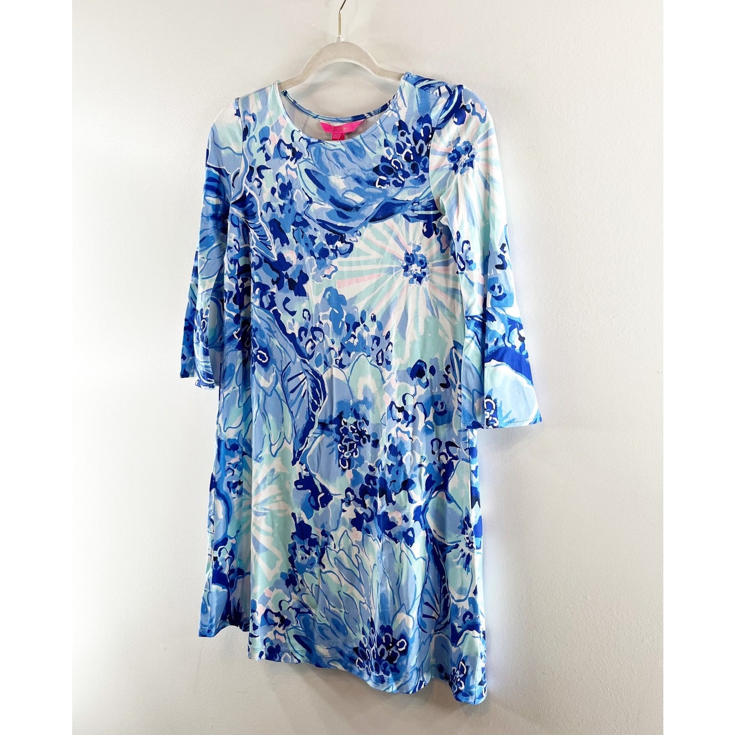 Lilly Pulitzer Ophelia 3/4 Sleeve Floral Mini Shift Dress Blue XS