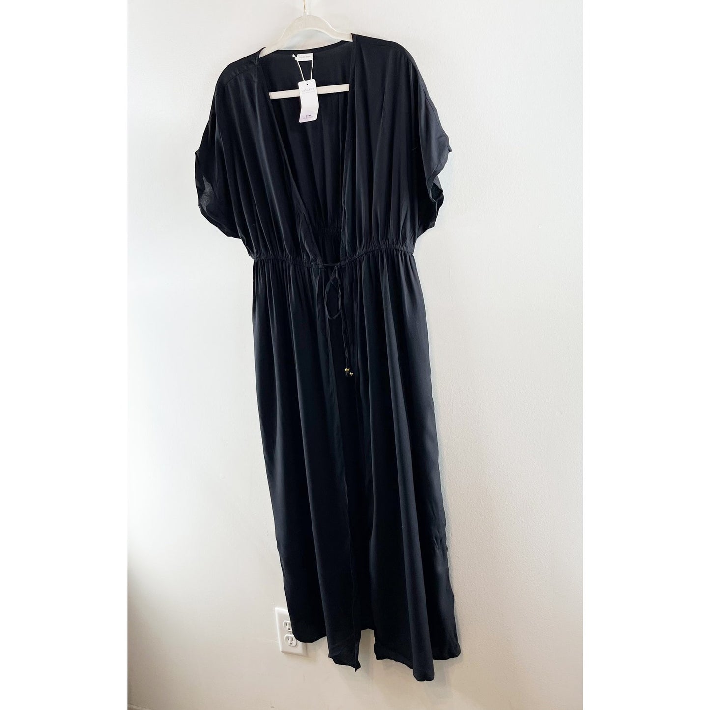 Lascana Short Sleeve Tie Front Maxi Duster Cover Up Black 10