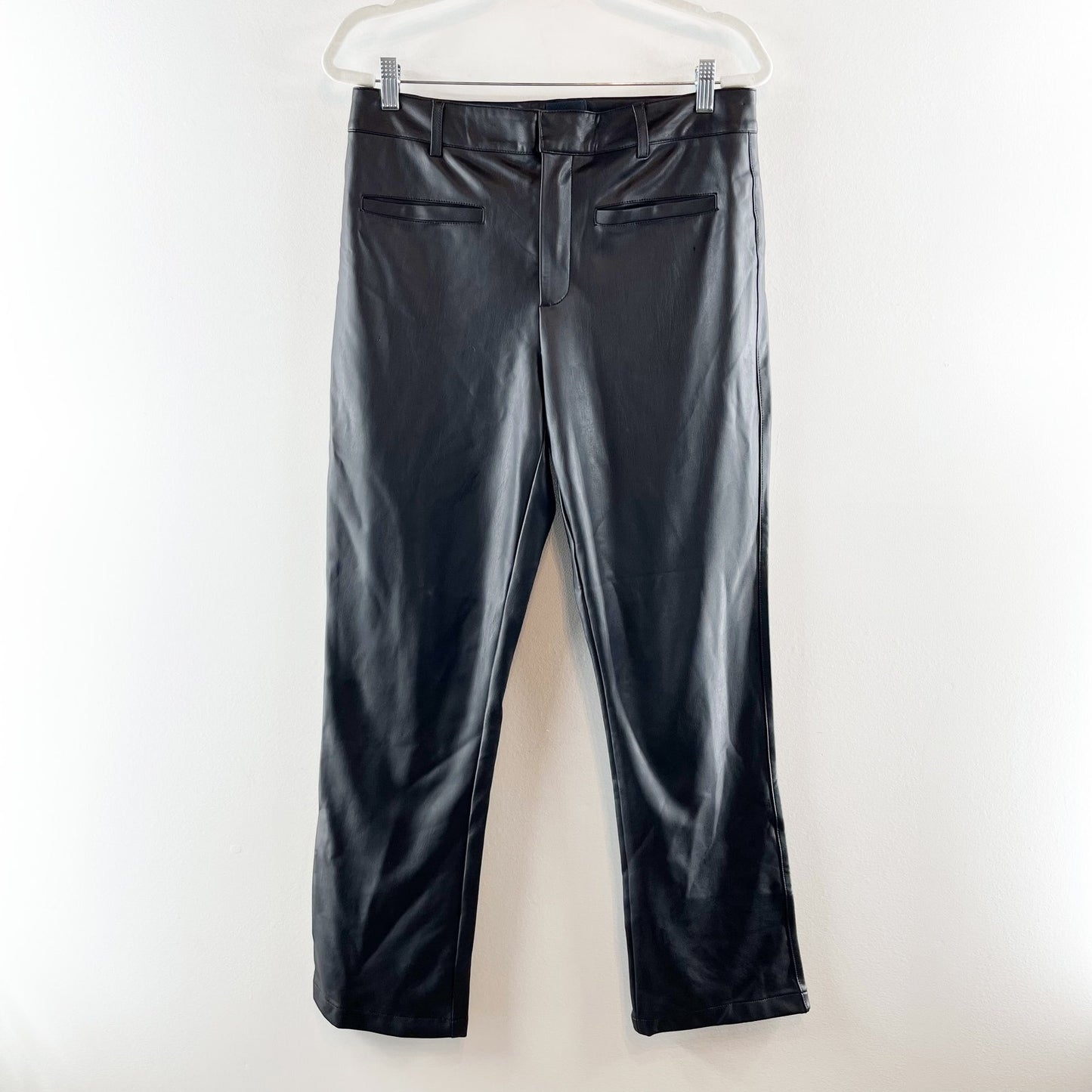 Maeve Anthropologie High Rise Straight Leg Faux Leather Pants Black 10 Tall