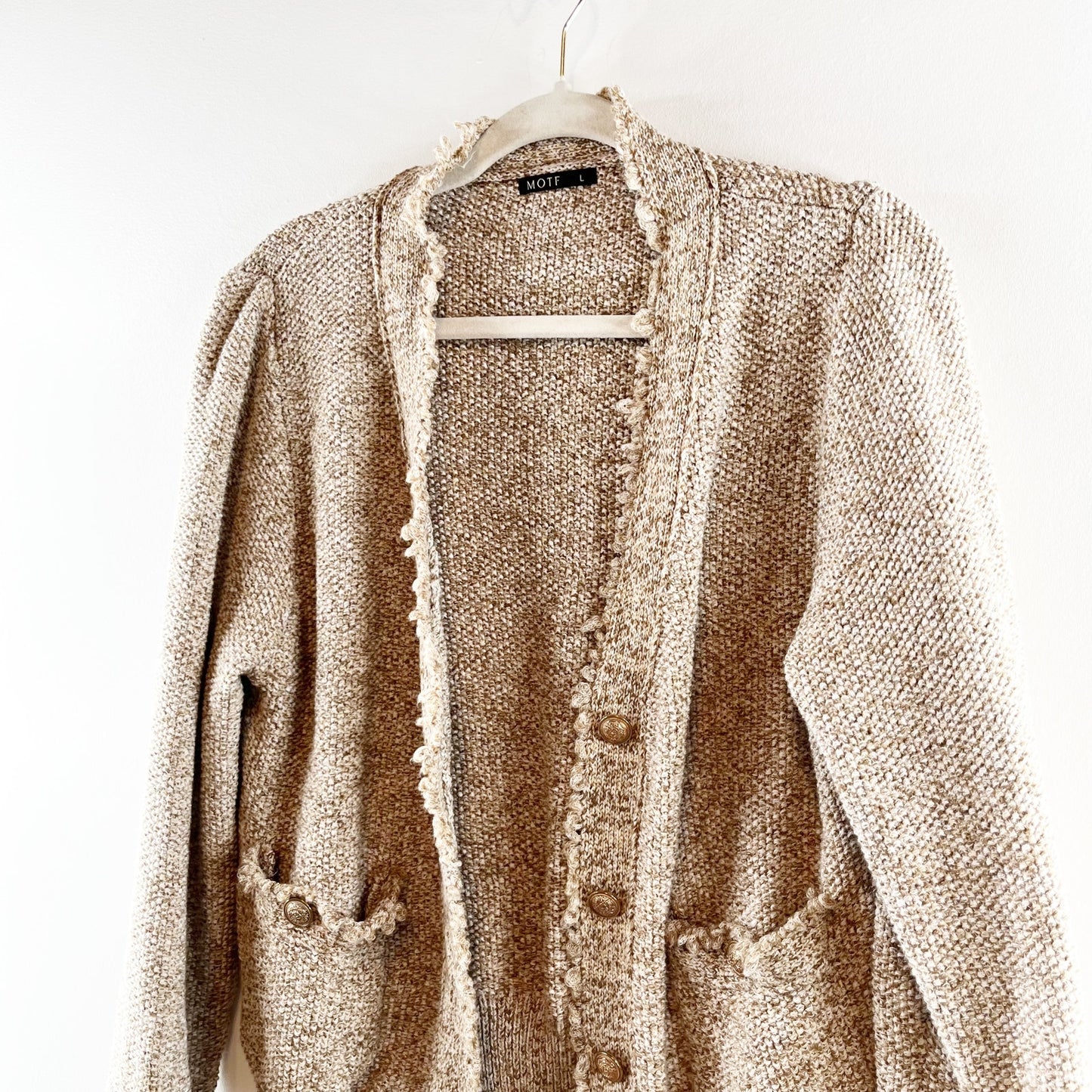 MOTF Distressed Cropped Slouchy Cardigan Sweater Khaki Tan Large
