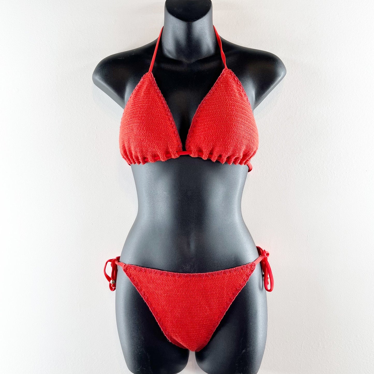 Abercrombie & Fitch Triangle Crochet Two Piece Bikini Swimsuit Red Large