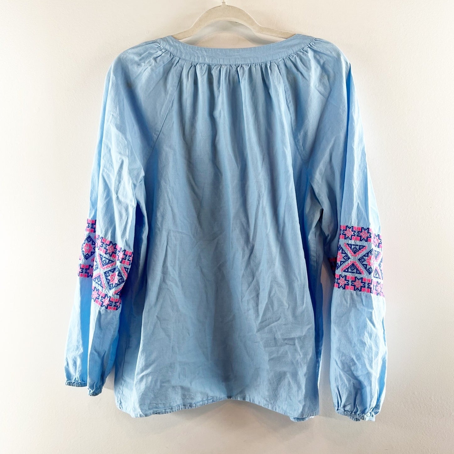 Lilly Pulitzer Cecile Embroidered Long Sleeve Tassel Drawstring Top Blue XL