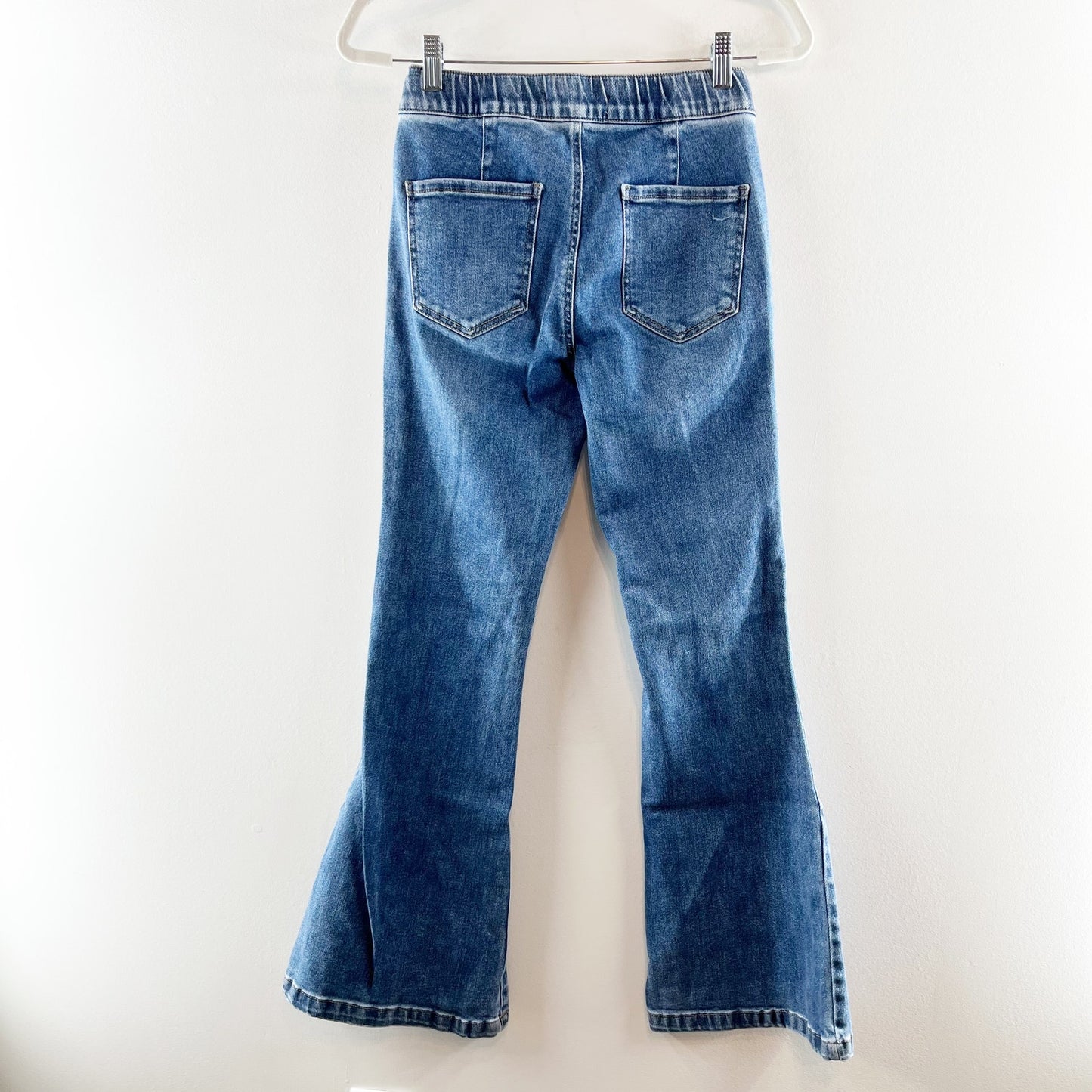 Risen Denim Mid Rise Flare Jeans With Drawstring and Front Pockets Blue 5 / 27