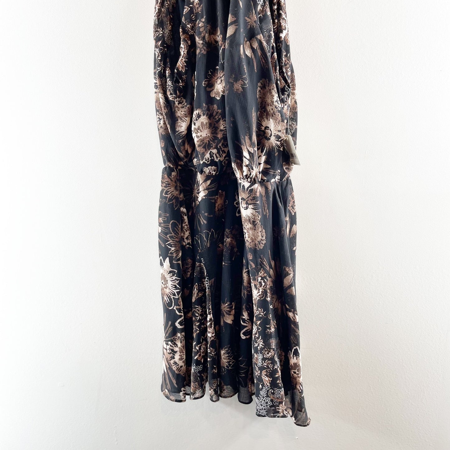 Free People Katerina Halter Tie Sleeveless Floral Mini Dress Black Small