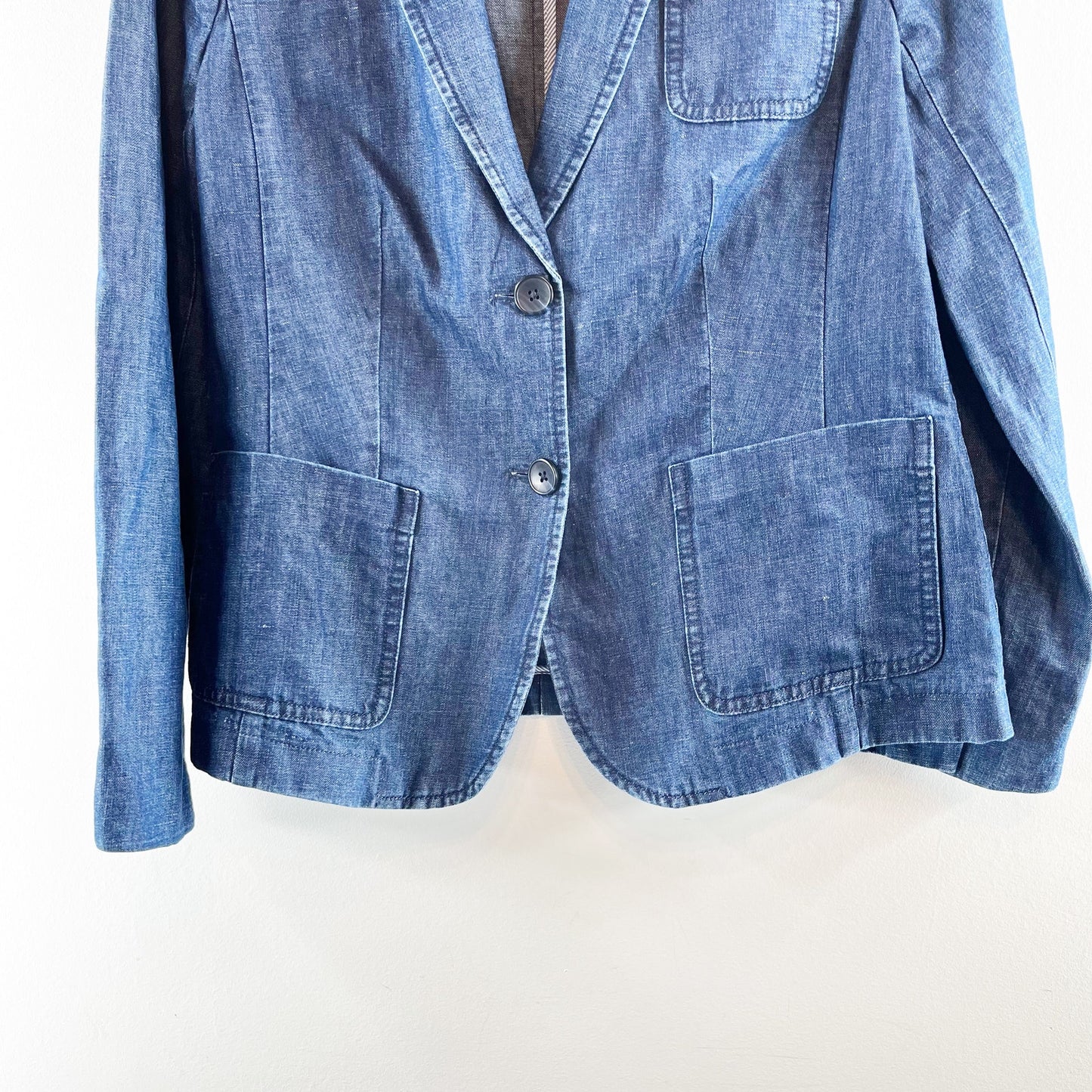 Talbots Double Button Denim Chambray Blazer Jacket Blue 8