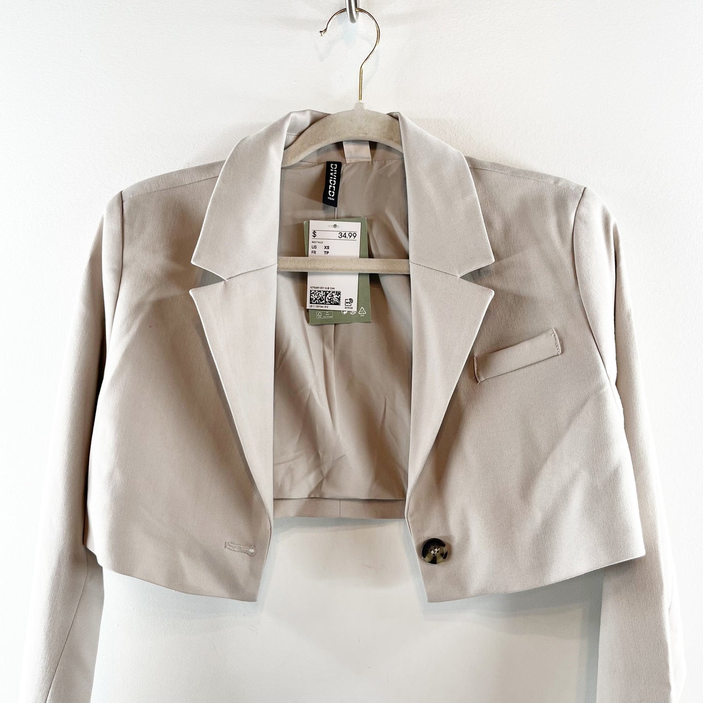 H&M Cropped Blazer Jacket Grey Tan XS