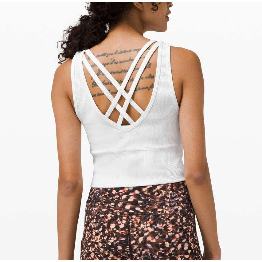 Lululemon Athletica Power Pivot Cropped Tank Top Rib White Medium