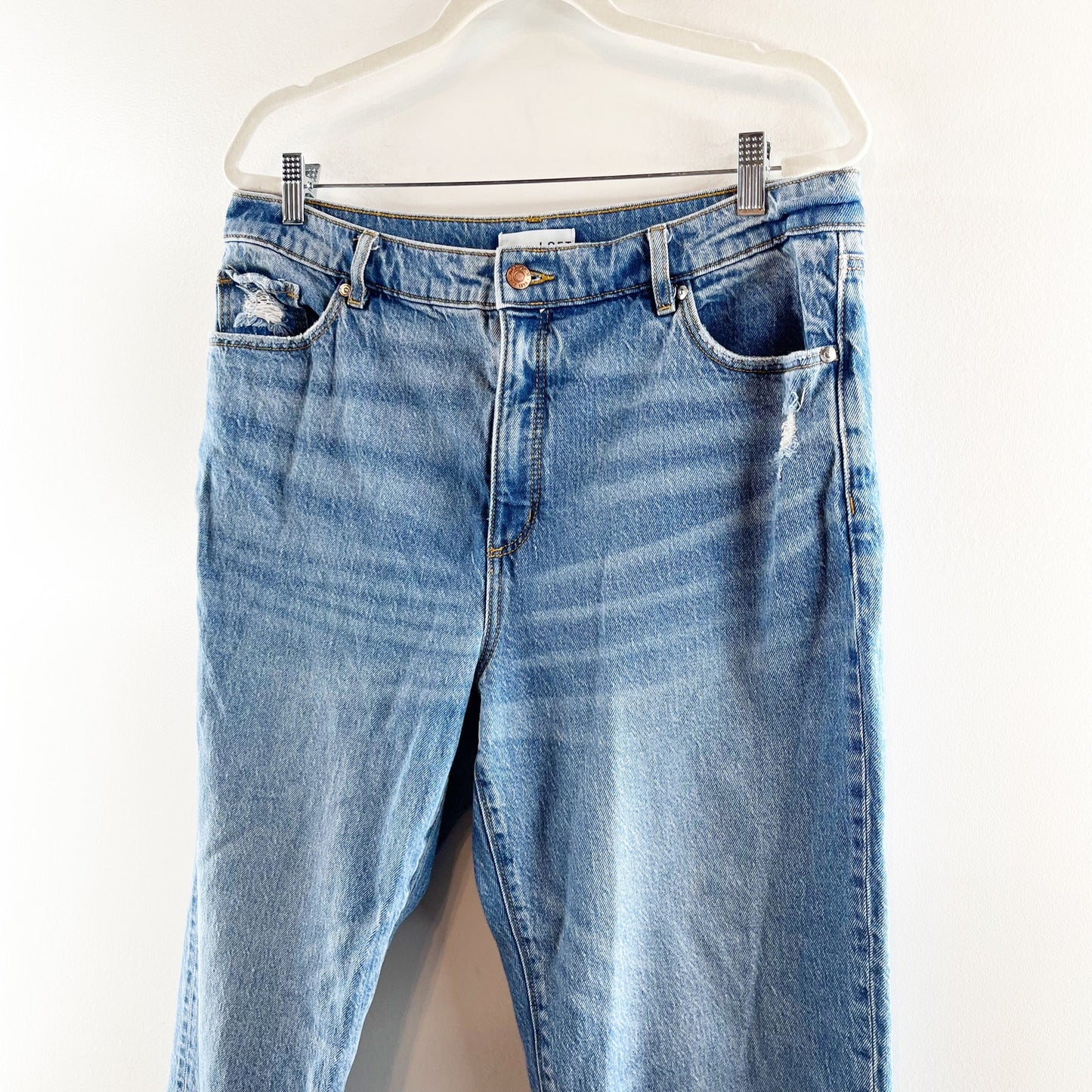 LOFT High Rise Straight Leg Raw Cut Hem Jeans Blue 14 / 32
