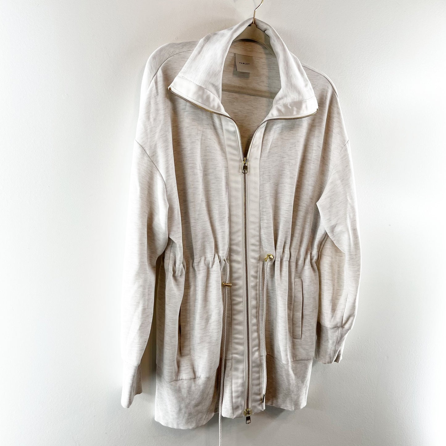 Varley Ridgefield Longline Zip-Through Doublesoft Sweatshirt Jacket Ivory Marl M