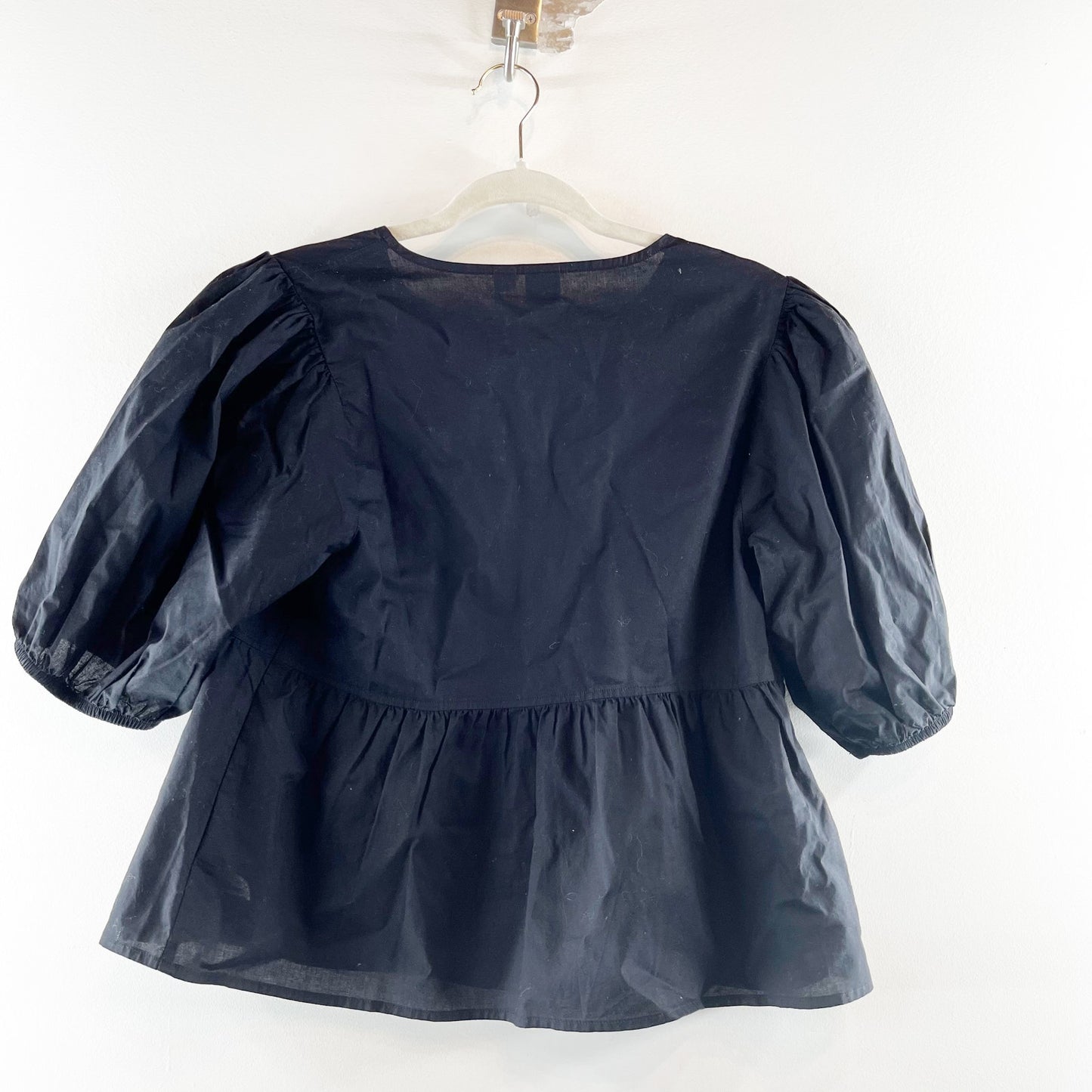 GAP Poplin Puff Sleeve Tie Front Blouse Top Black Small
