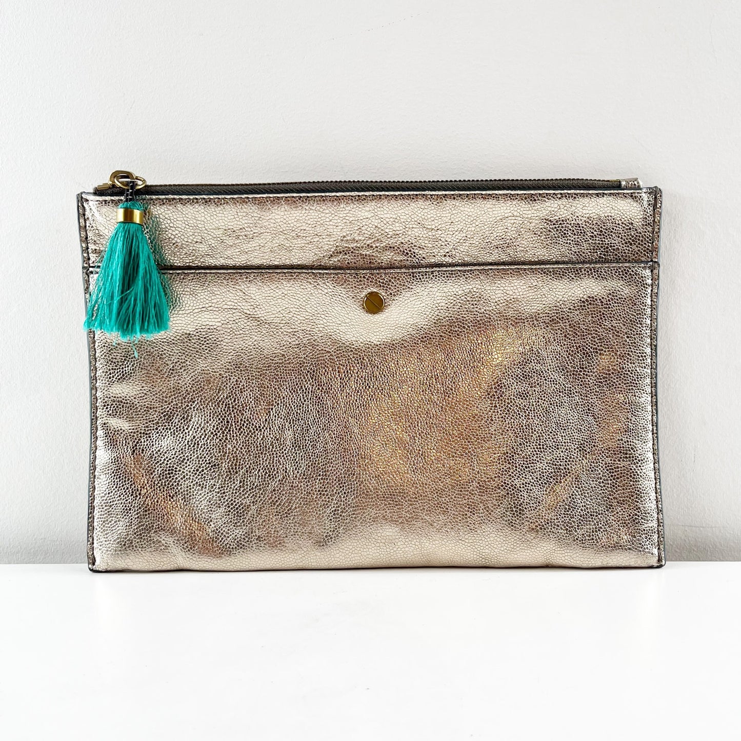 J. Crew Large Pouch Wallet in Italian Metallic Leather Gold