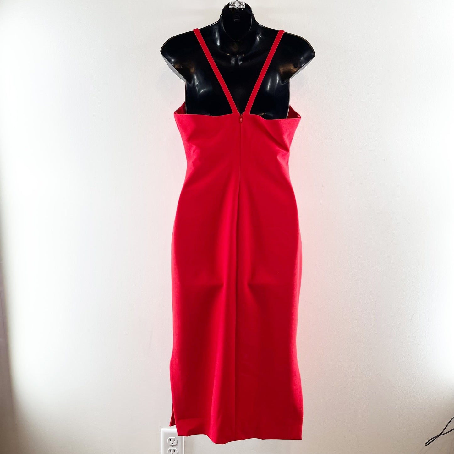 Cinq à Sept Sleeveless Plunging V-Neck Side Slit Slip Midi Dress Red US 8