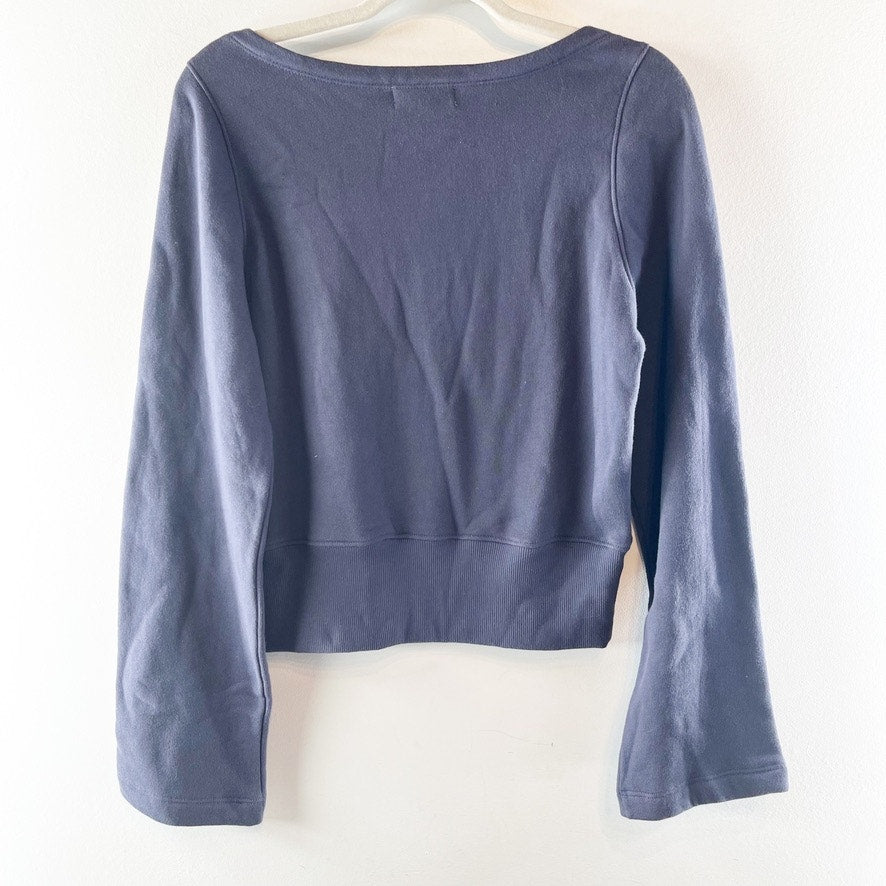 Nation Los Angeles Darlene Cotton Boatneck Long Sleeve Envelope Top Blue Small