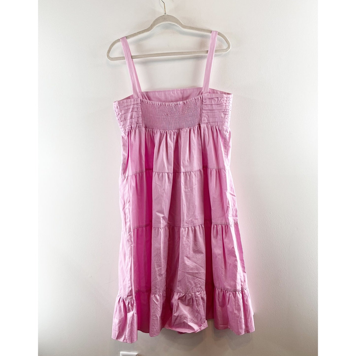 ZARA Tiered Poplin Ruffle Hem Pastel Midi Dress Pink Large
