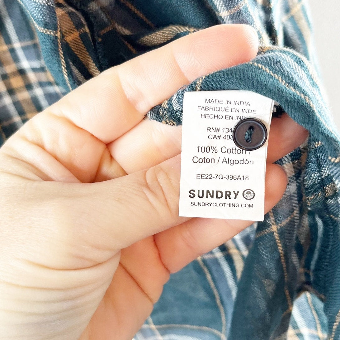 Sundry Green Plaid Long Sleeve Button Up Oversized Shirt XS