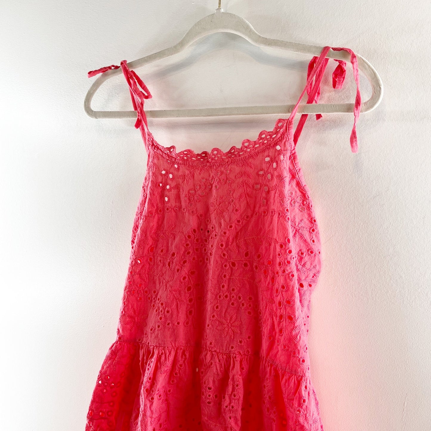 Valentina Naldi Cotton Eyelet Peplum Tie Shoulder Tank Top Coral Pink Large