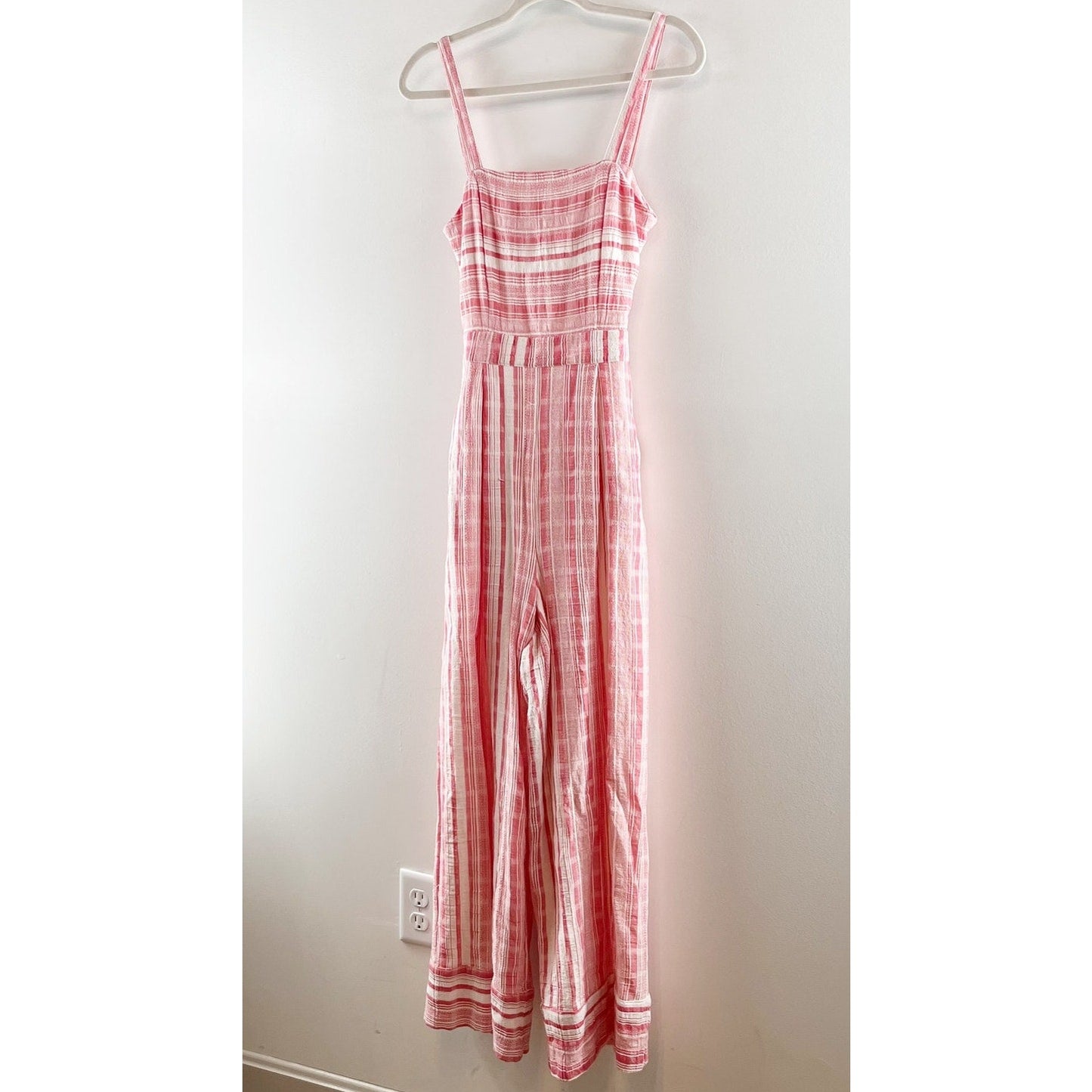 Lulus Sleeveless Coastal Living Red Striped Tie Back Wide Leg Jumpsuit Pink XS