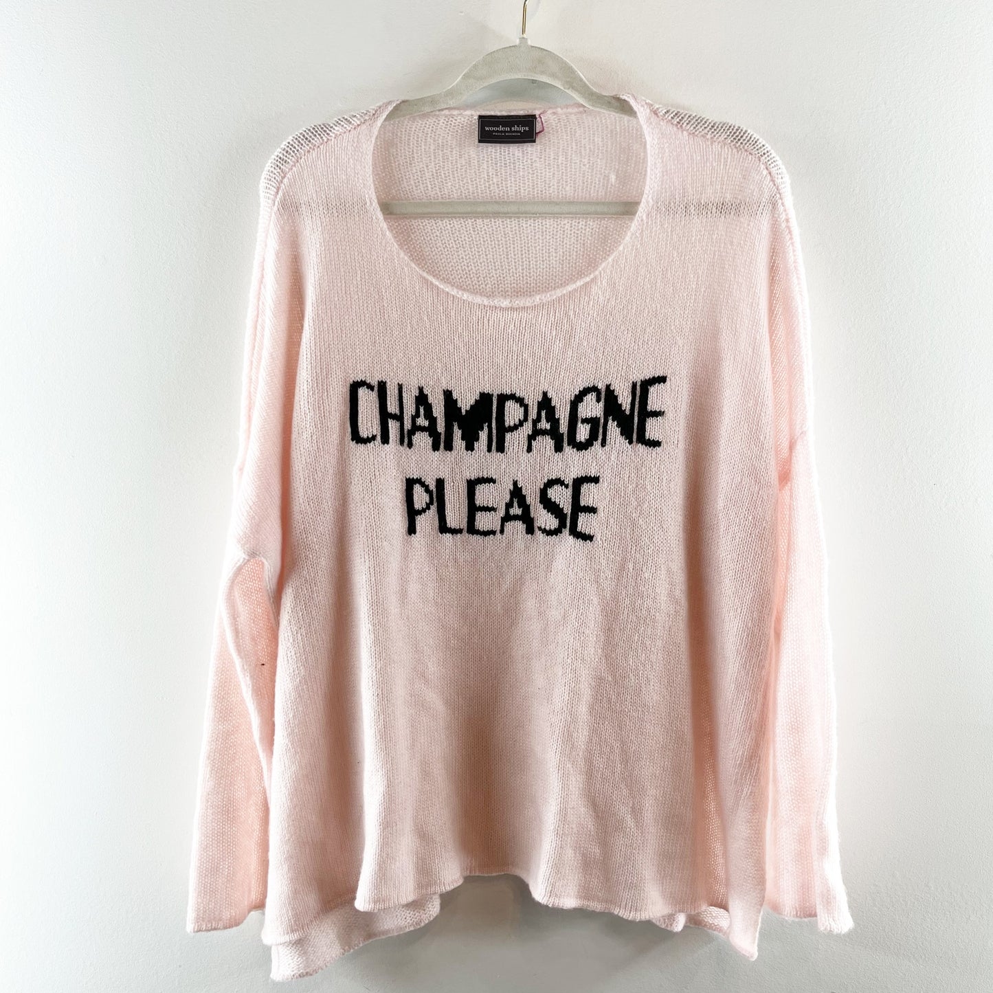 Wooden Ships Champagne Please Embroidered Knit Sweater Pink Medium / Large