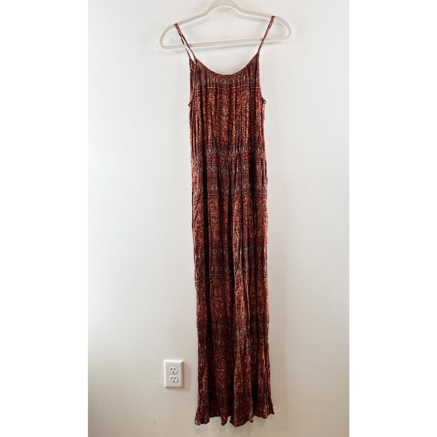 American Eagle Wide Leg Boho Print One Piece Sleeveless Jumpsuit Red Orange M