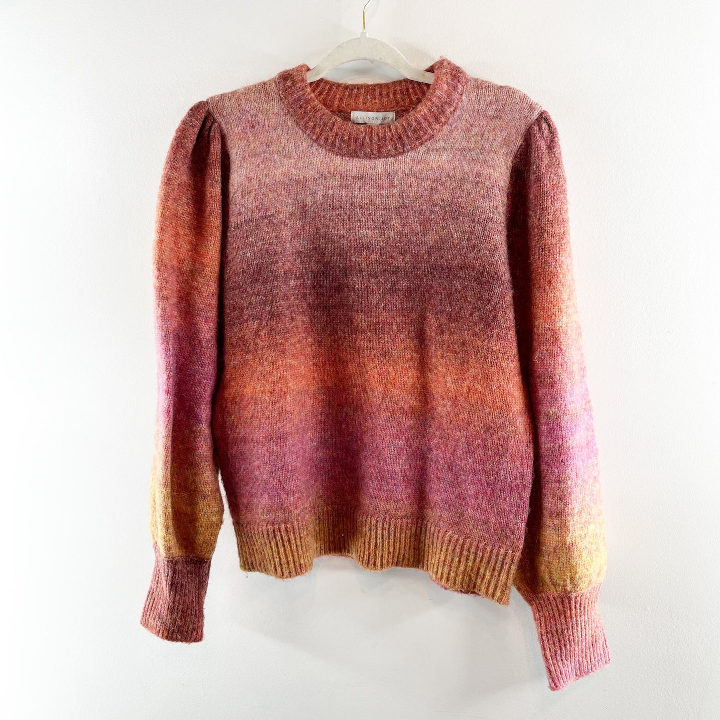 Allison Joy Evereve Kayla Ombre Puff Sleeve Sweater Pink Maroon Red Large
