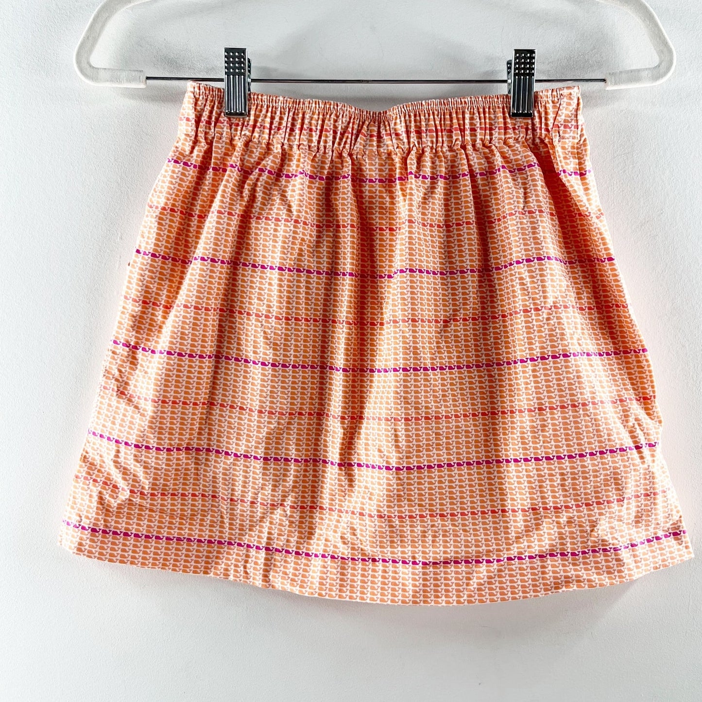 Vineyard Vines Whale Print Stripe Stretch A-Line Pull-On Mini Skirt Peach Medium